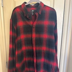 H&M Red and Black Plaid Lightweight Flannel